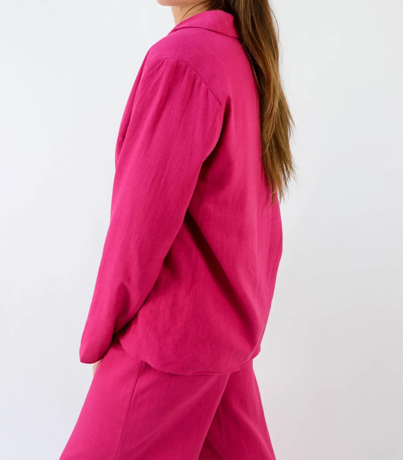 Power Move Linen Blazer in Magenta