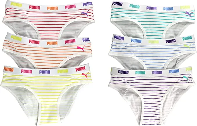 PUMA Girls 6 Pack Cotton Stretch Premium Bikini Tag-Free Comfort Waistband