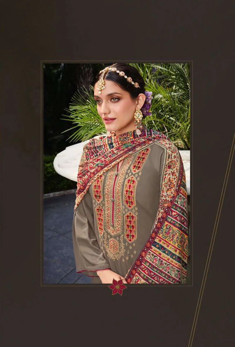 Pure Viscose Pashmina Unstitched Winter Suits Material with Velvet Dupatta