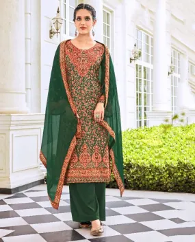 Pure Wool Pashmina Green Winter Unstitched Suit With Dupatta