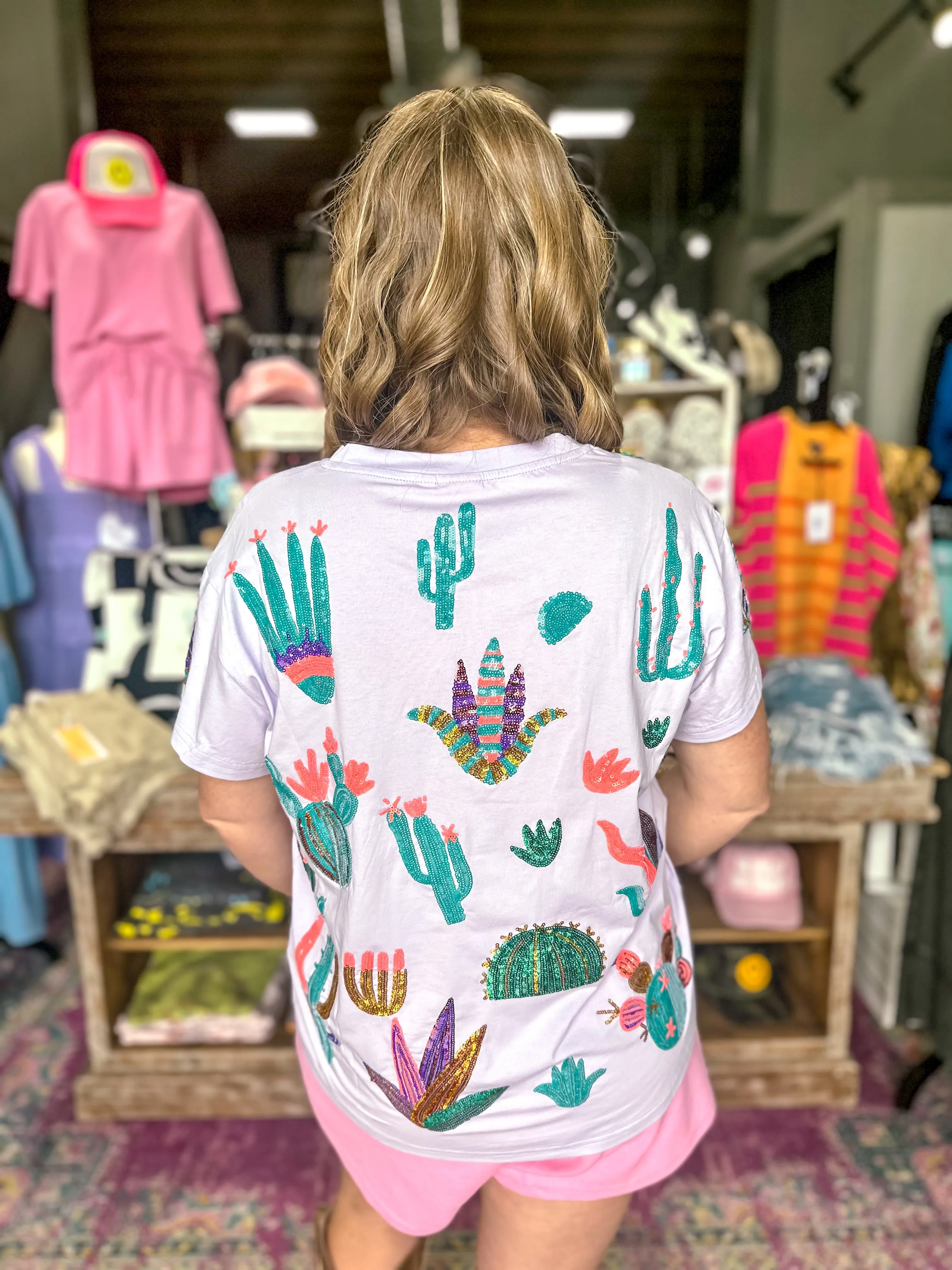 Queen Of Sparkles: Lavender Scattered Cactus Tee