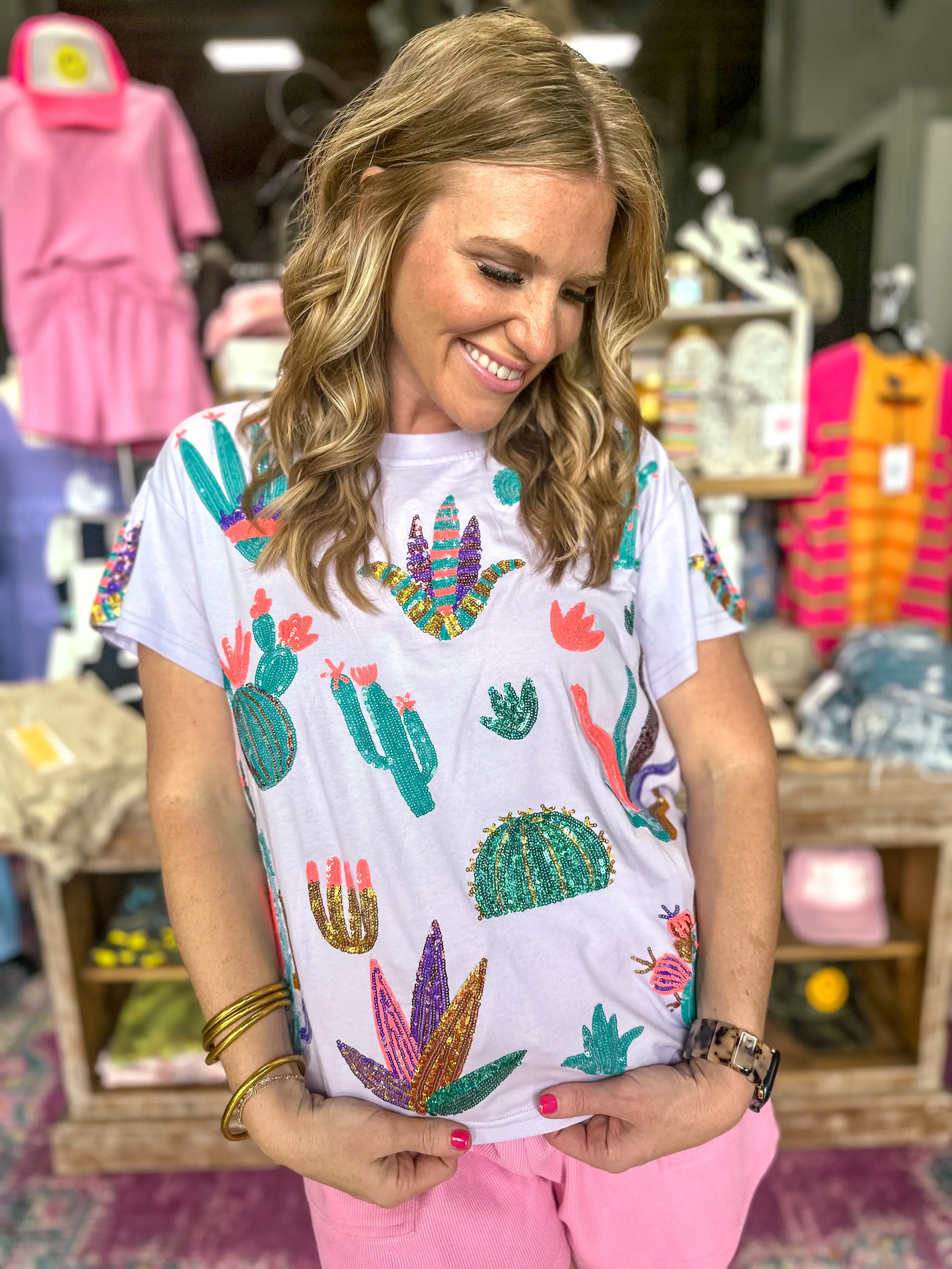 Queen Of Sparkles: Lavender Scattered Cactus Tee