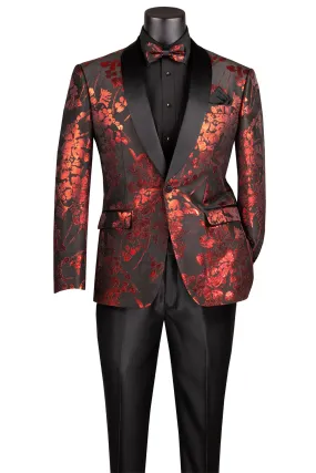 "Floral Fusion" Red Tuxedo Jacket (Separates)