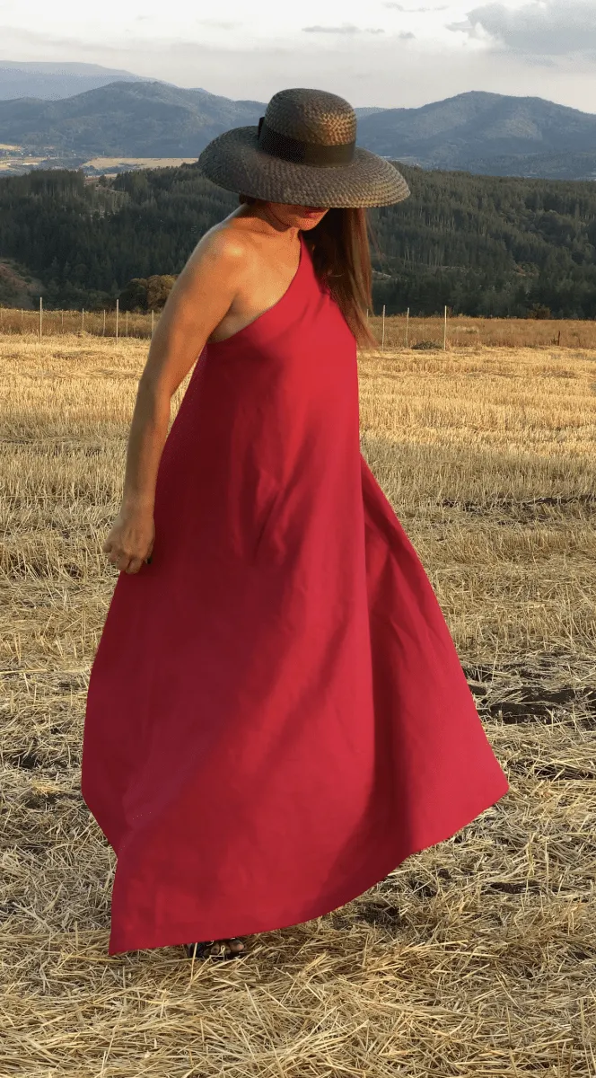 Red Linen One Shoulder Dress TIFFANY