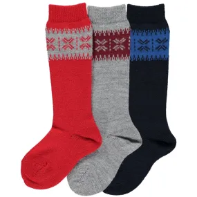 Red Nordic Border Knee High Socks