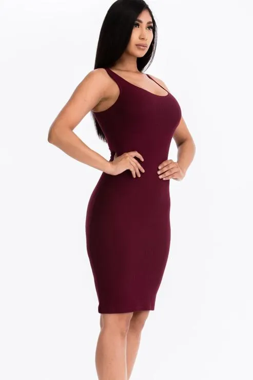 Ribbed Back Slit Bodycon Midi Dress