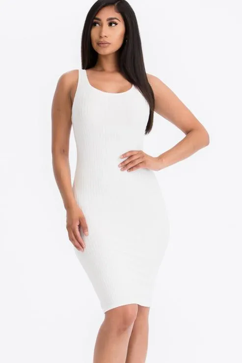 Ribbed Back Slit Bodycon Midi Dress