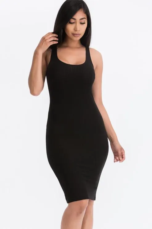 Ribbed Back Slit Bodycon Midi Dress