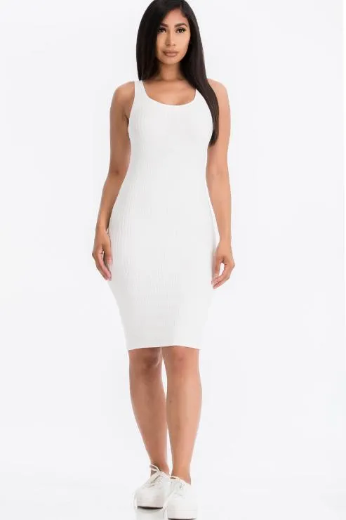 Ribbed Back Slit Bodycon Midi Dress