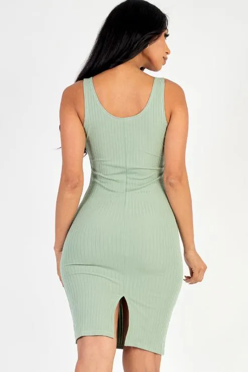 Ribbed Back Slit Bodycon Midi Dress