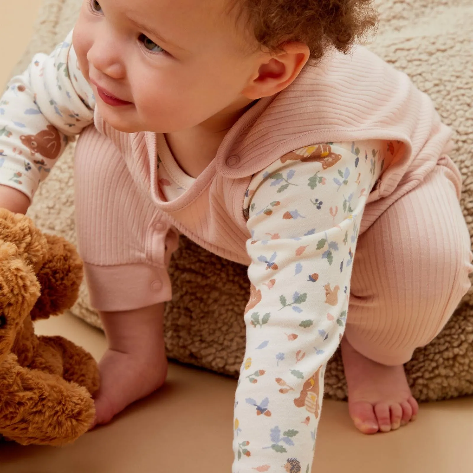 Ribbed Overall & Bear Bodysuit Outfit