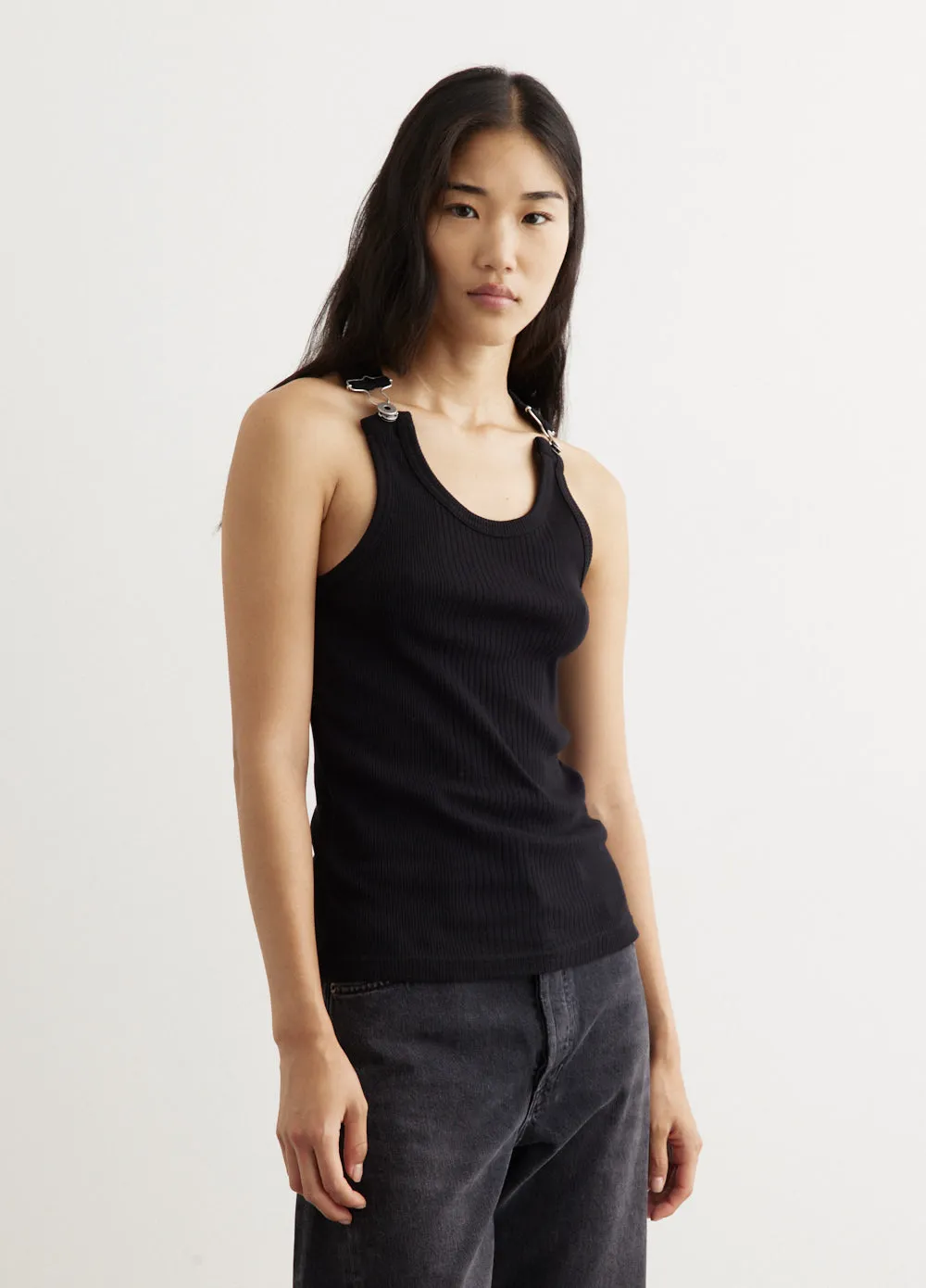 Ribbed Tank Top With Overall Buckles