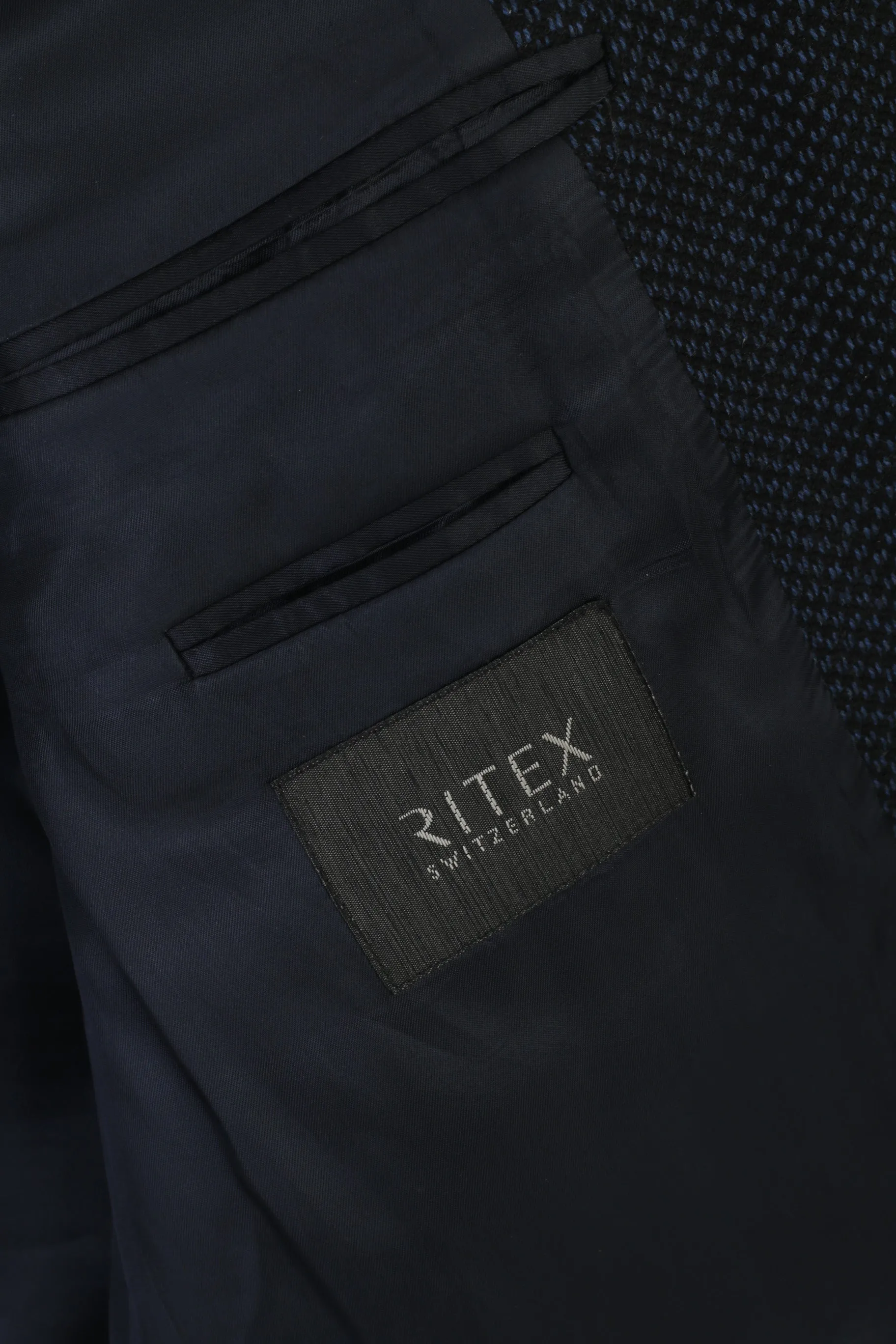 Ritex Men 42 Blazer Navy Wool Cashmere Vintage Switzerland Single Breasted Jacket