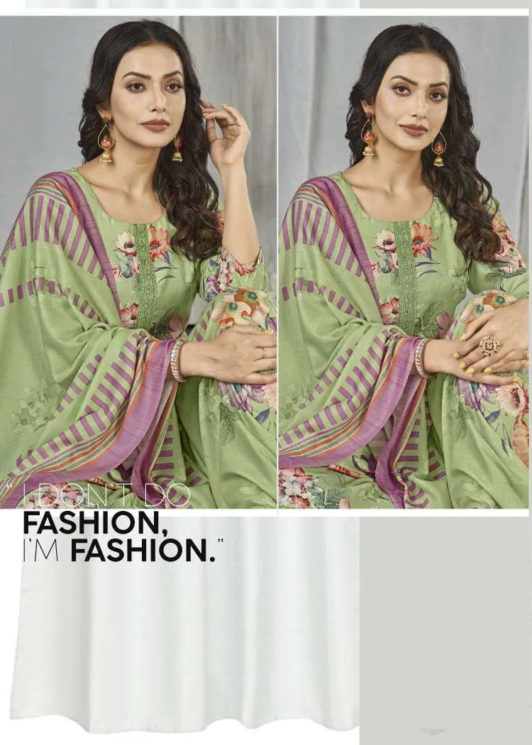 Rivaa Green Unstitched Pashmina Winter Suit Material Fabric for Women