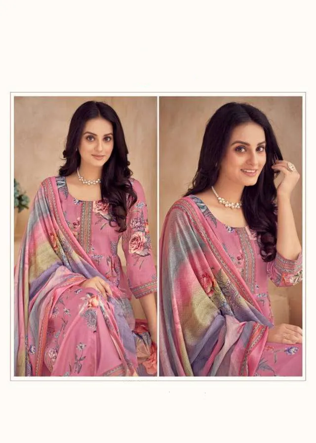 Rivaa Unstitched Pink Pashmina Winter Salwar Suit Dress Material