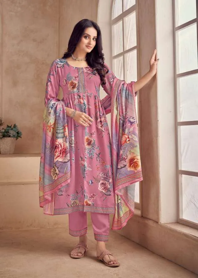 Rivaa Unstitched Pink Pashmina Winter Salwar Suit Dress Material