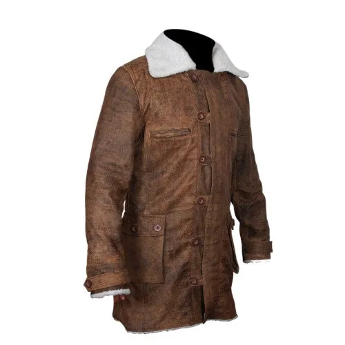 RW Authentic CowHide Bane Coat Distressed Brown Genuine Real Leather Jacket Dark Knight Shearling