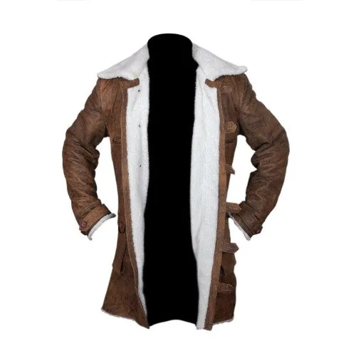 RW Authentic CowHide Bane Coat Distressed Brown Genuine Real Leather Jacket Dark Knight Shearling