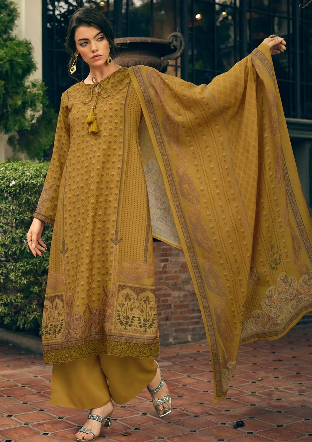 Sadhana Yellow Winter Pashmina Suits Dress Material for Ladies