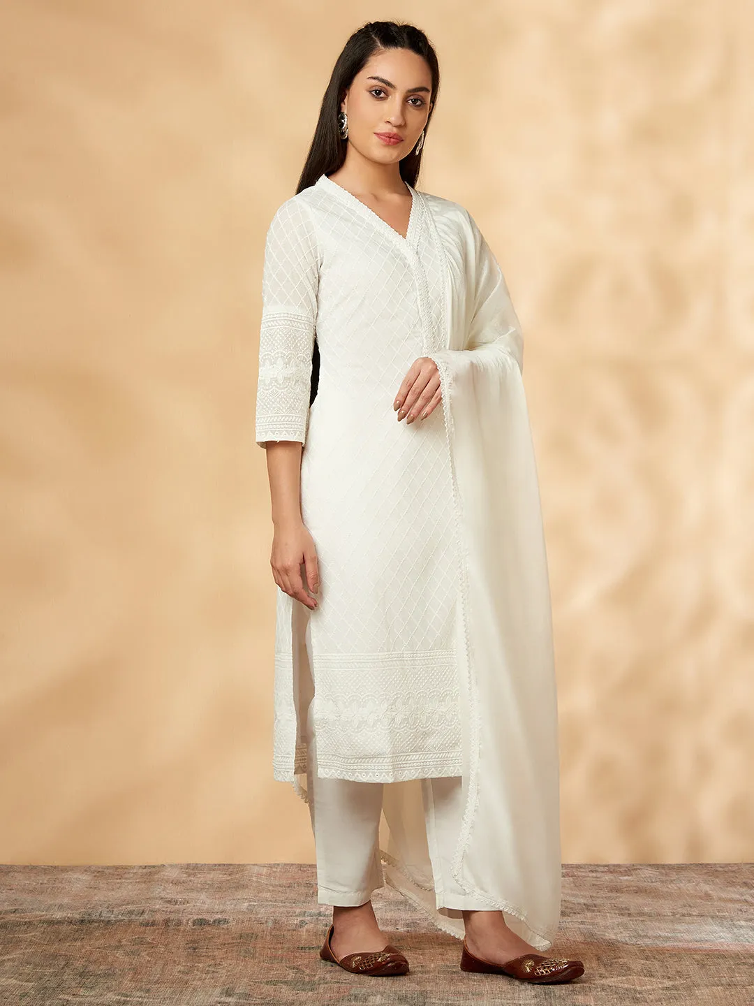 Schiffili Off-White Cotton Kurta Set