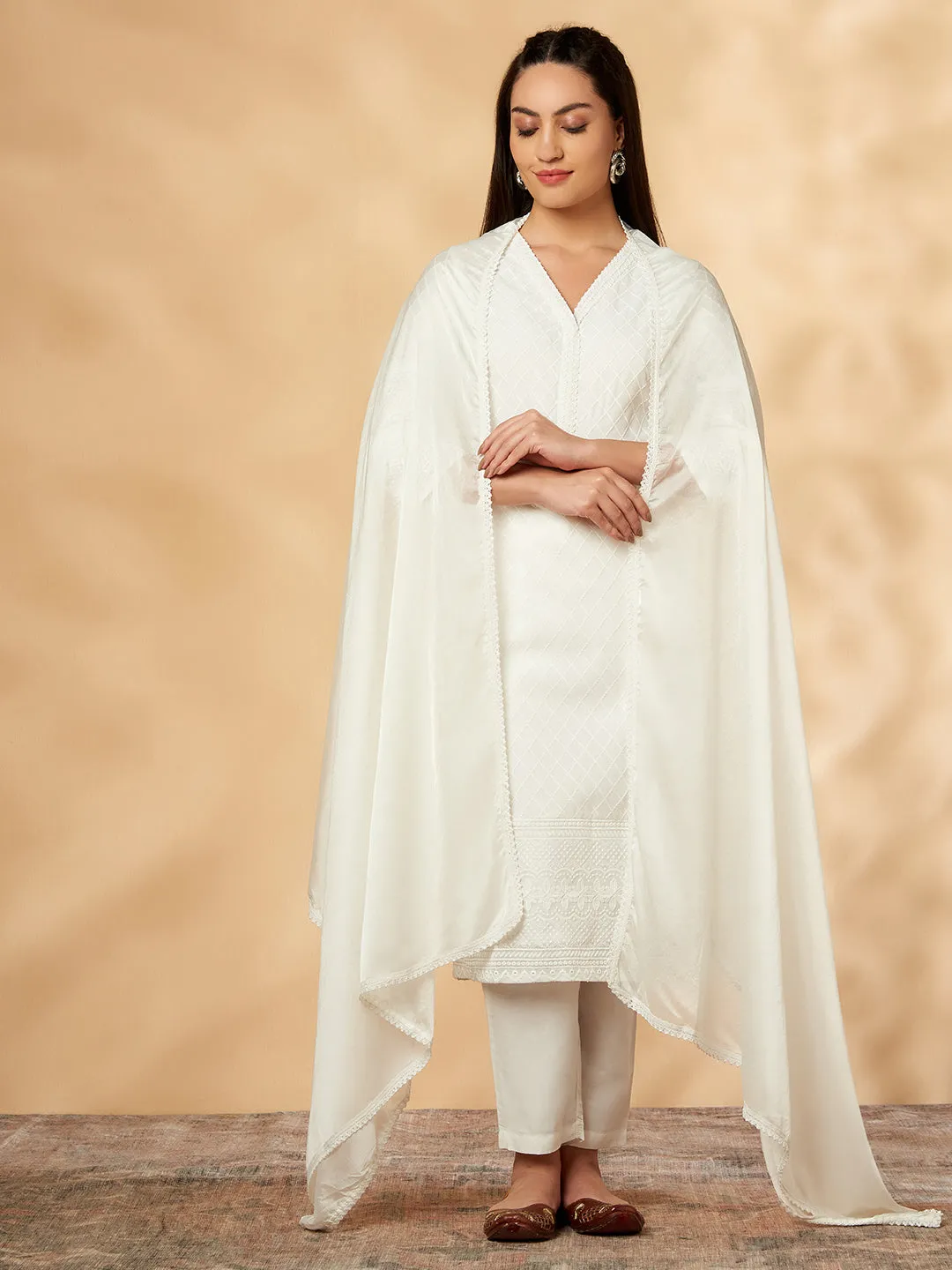 Schiffili Off-White Cotton Kurta Set