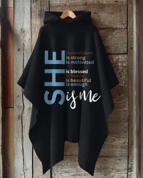 She Is Inspirational Hooded Warm Shawl Cape