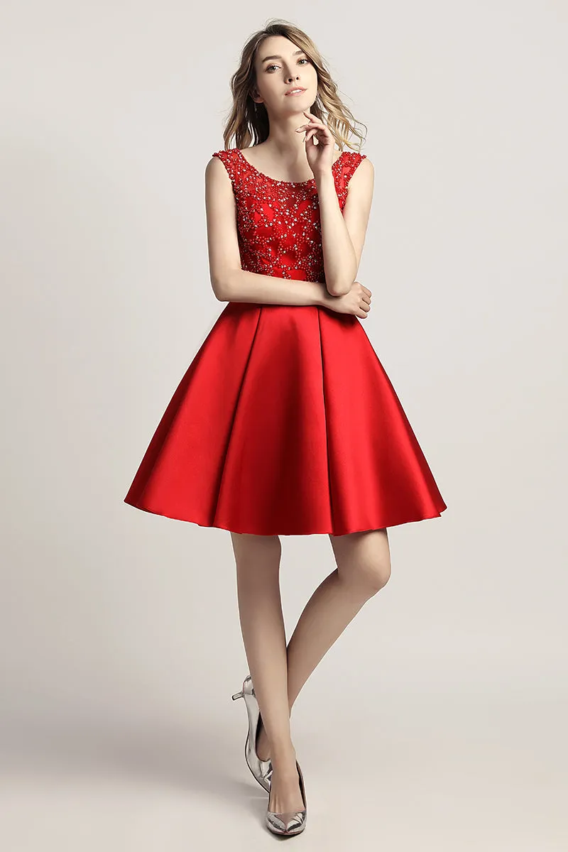 Short A-line Satin With Beading Prom Dress Charming Homecoming Dress