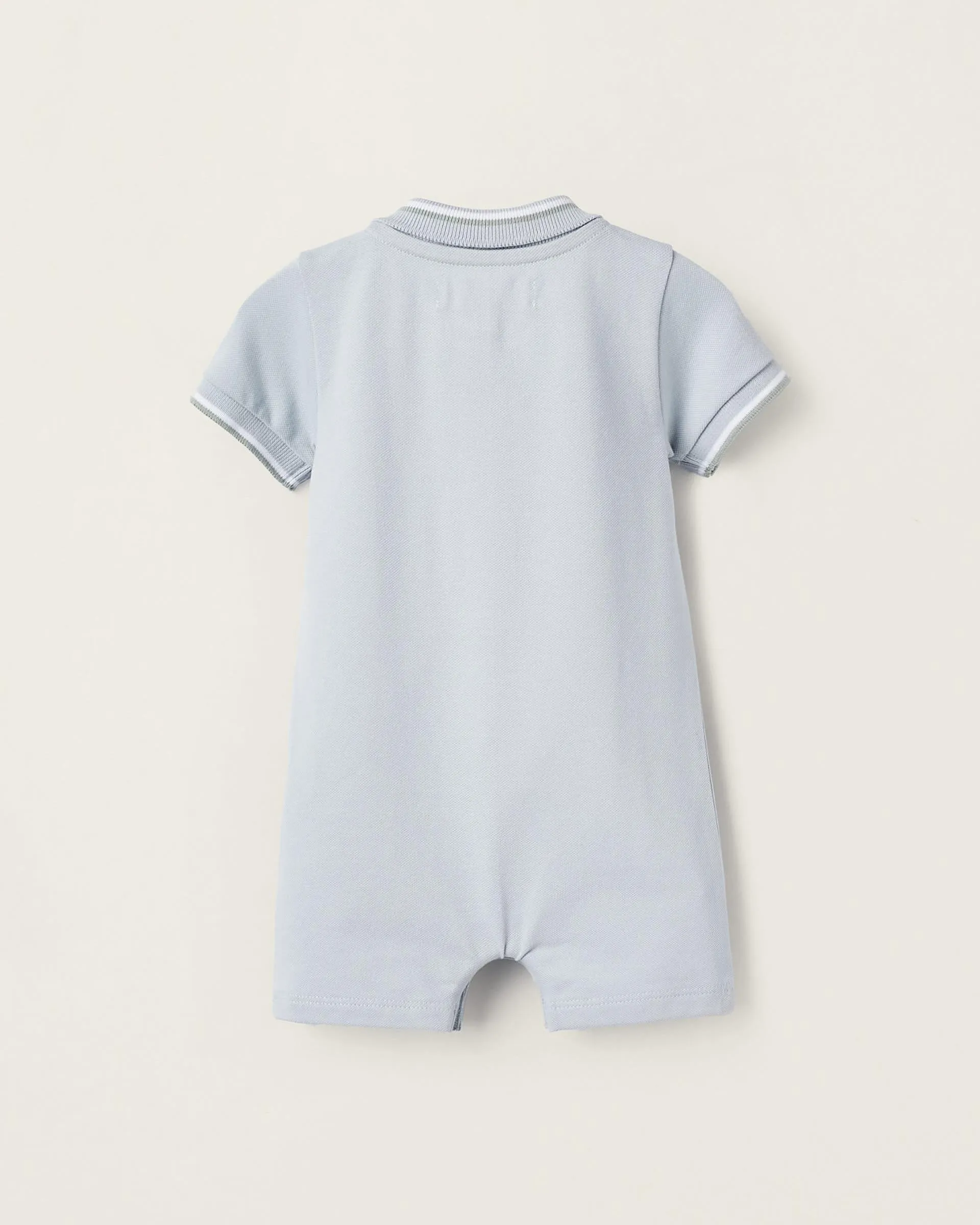 Short Piqué Jumpsuit for Newborns, Light Blue