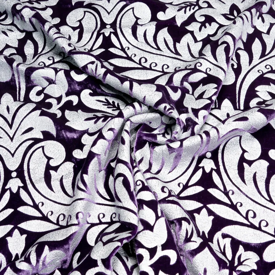 Silver Laminated Deep Purple Velvet