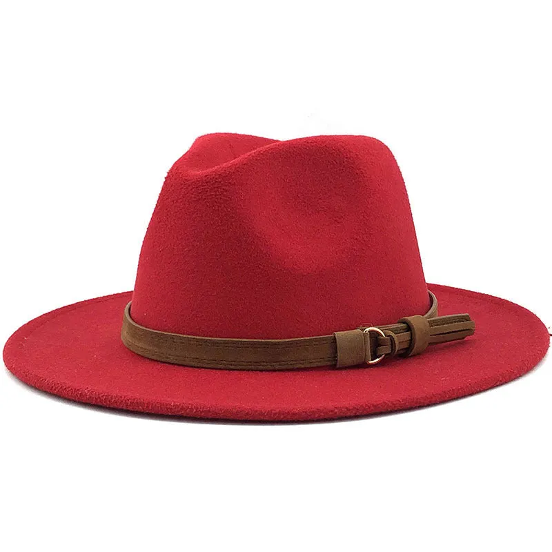 Simple Church Hat Suede Belt Woolen Hat British Style Fedora Hat Wide Brim Hat Women's Autumn And Winter Top Hat