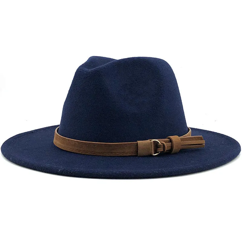 Simple Church Hat Suede Belt Woolen Hat British Style Fedora Hat Wide Brim Hat Women's Autumn And Winter Top Hat