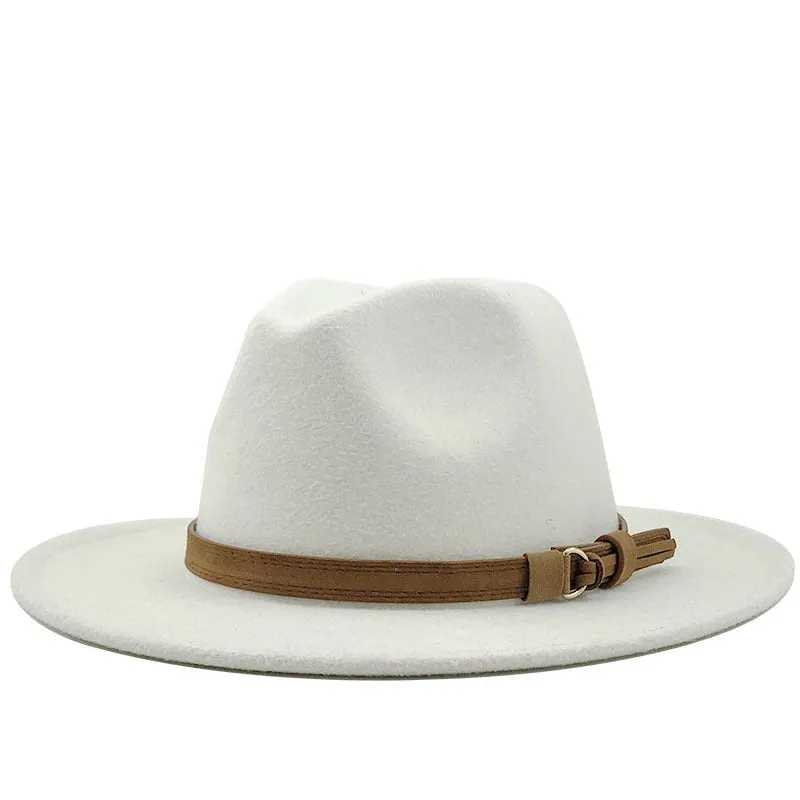 Simple Church Hat Suede Belt Woolen Hat British Style Fedora Hat Wide Brim Hat Women's Autumn And Winter Top Hat