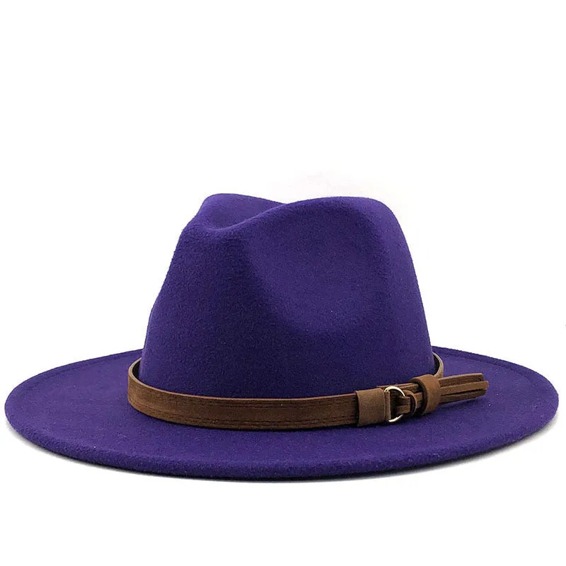 Simple Church Hat Suede Belt Woolen Hat British Style Fedora Hat Wide Brim Hat Women's Autumn And Winter Top Hat