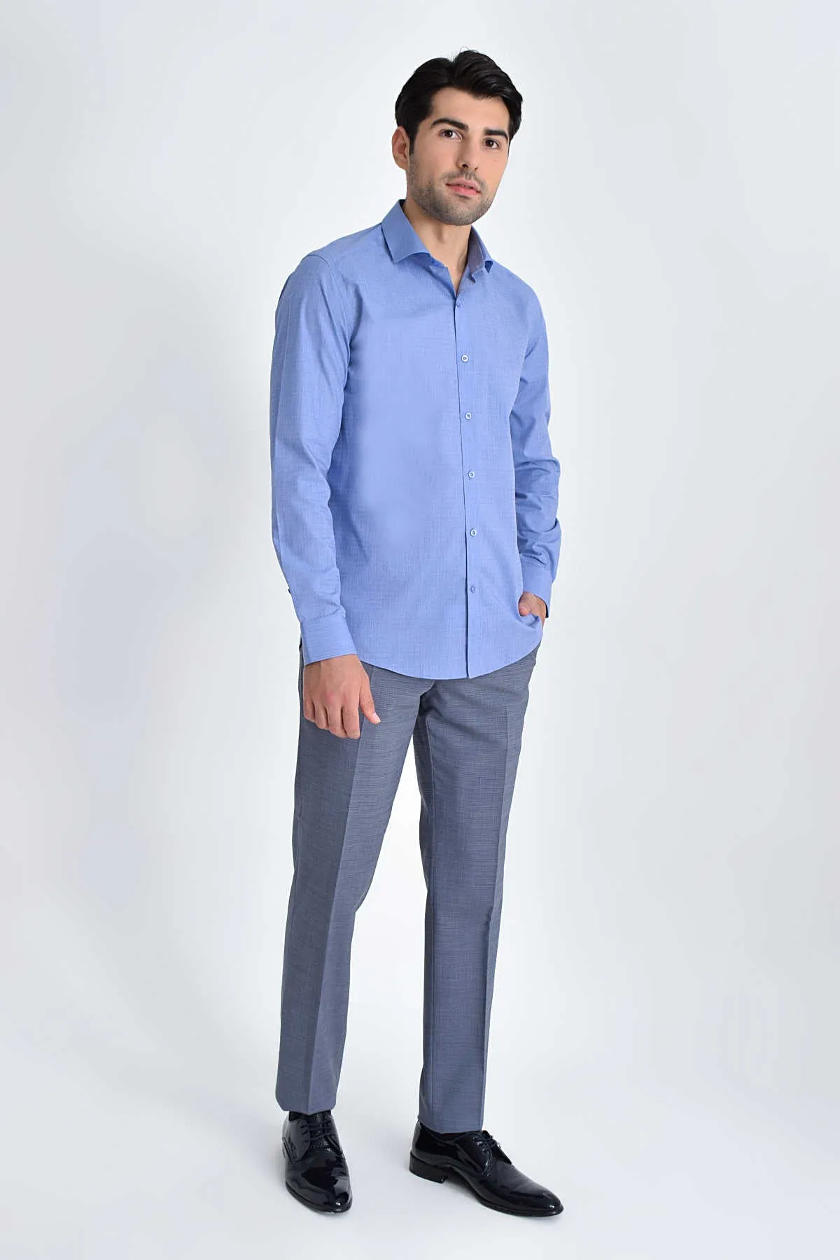 Slim Fit 100% Cotton Blue Dress Shirt