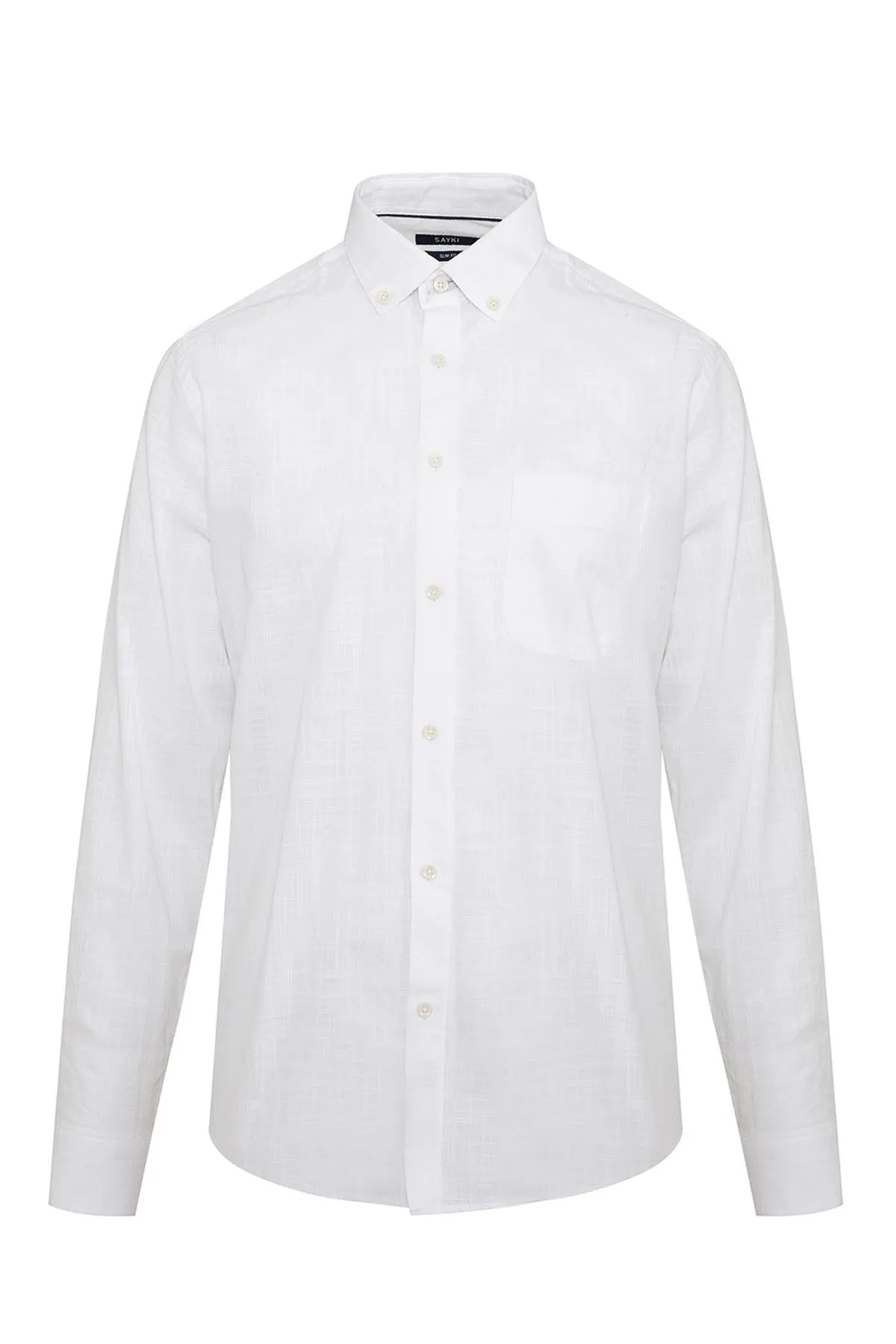 Slim Fit Button-Down 100% Cotton White Casual Shirt