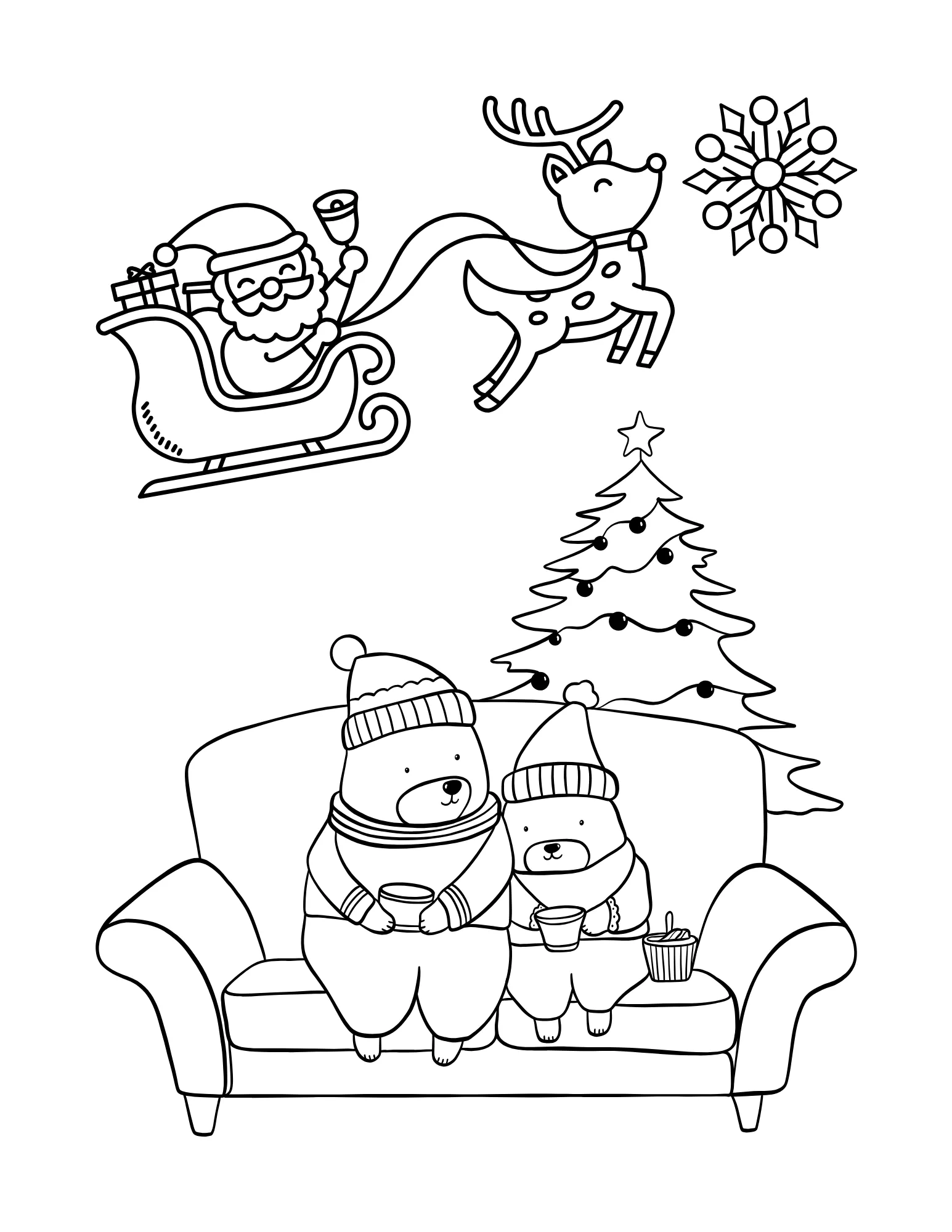 Snowflake Magic: Printable Coloring Book Featuring Snowflakes and Cute Characters