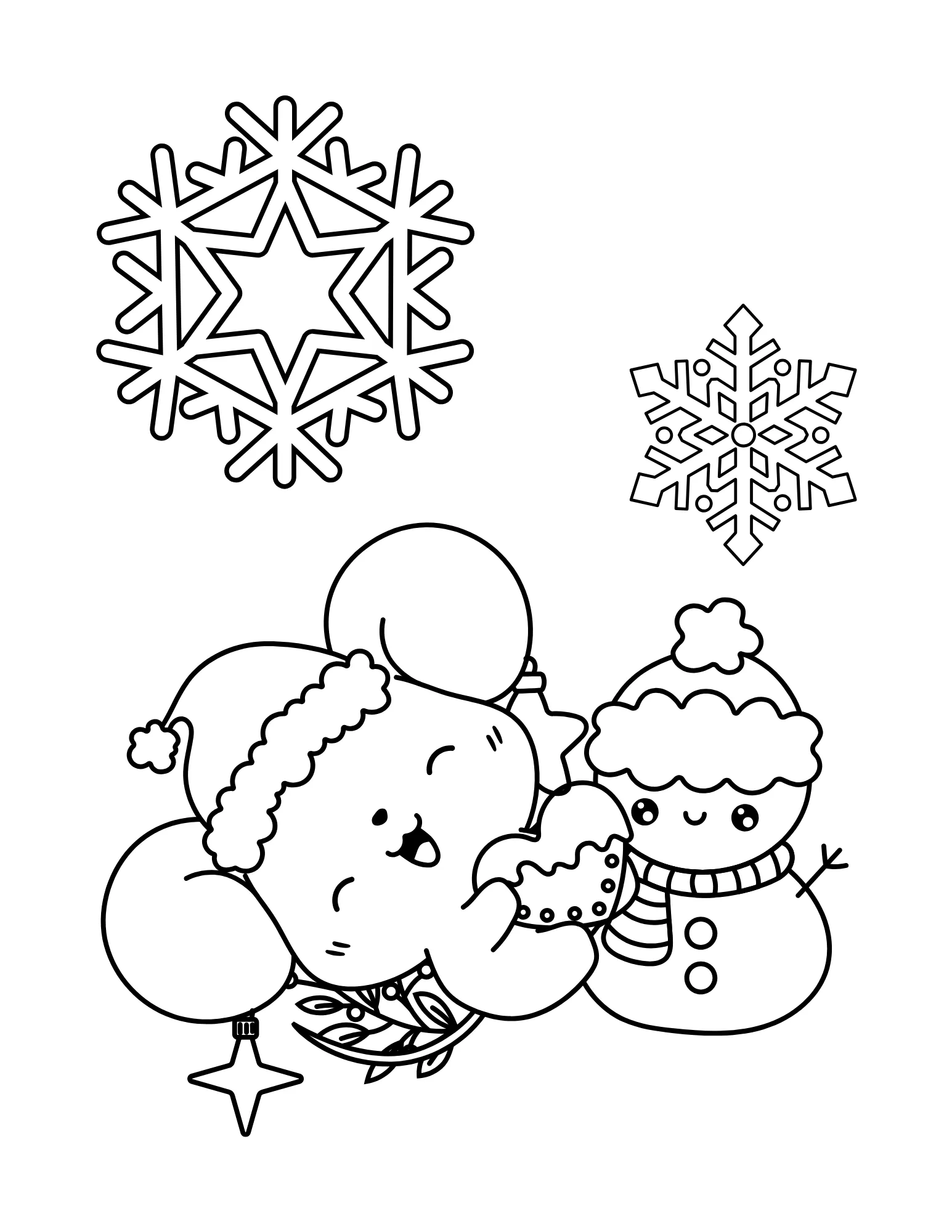 Snowflake Magic: Printable Coloring Book Featuring Snowflakes and Cute Characters