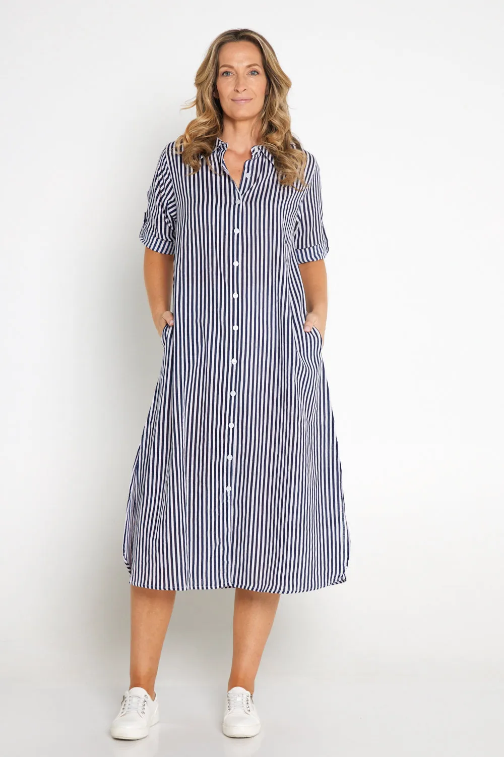 Sofia Shirt Dress - Navy Stripe