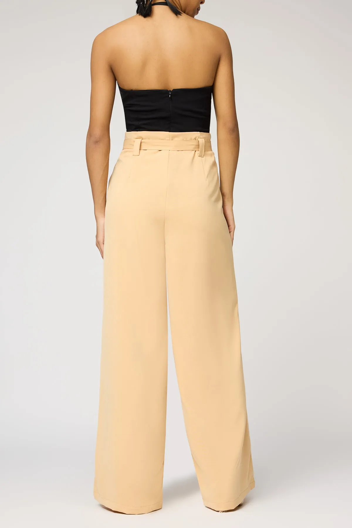 Soft Sand Belted Flared Korean Pants