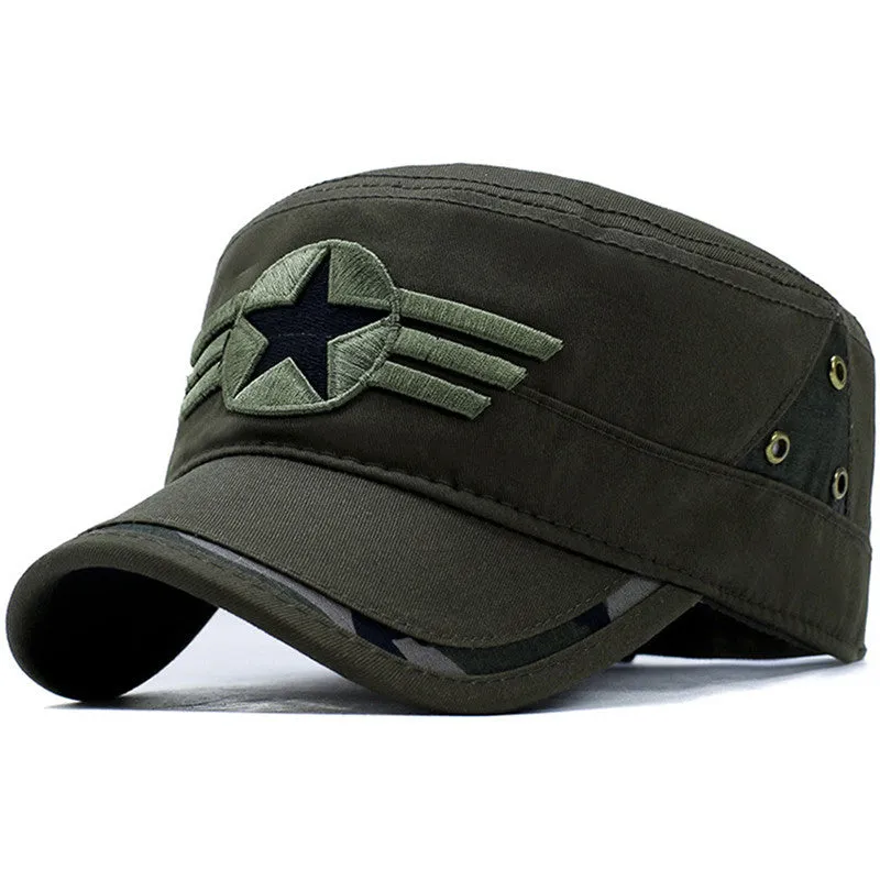 Star and Three Stripe Embroided Military Cap