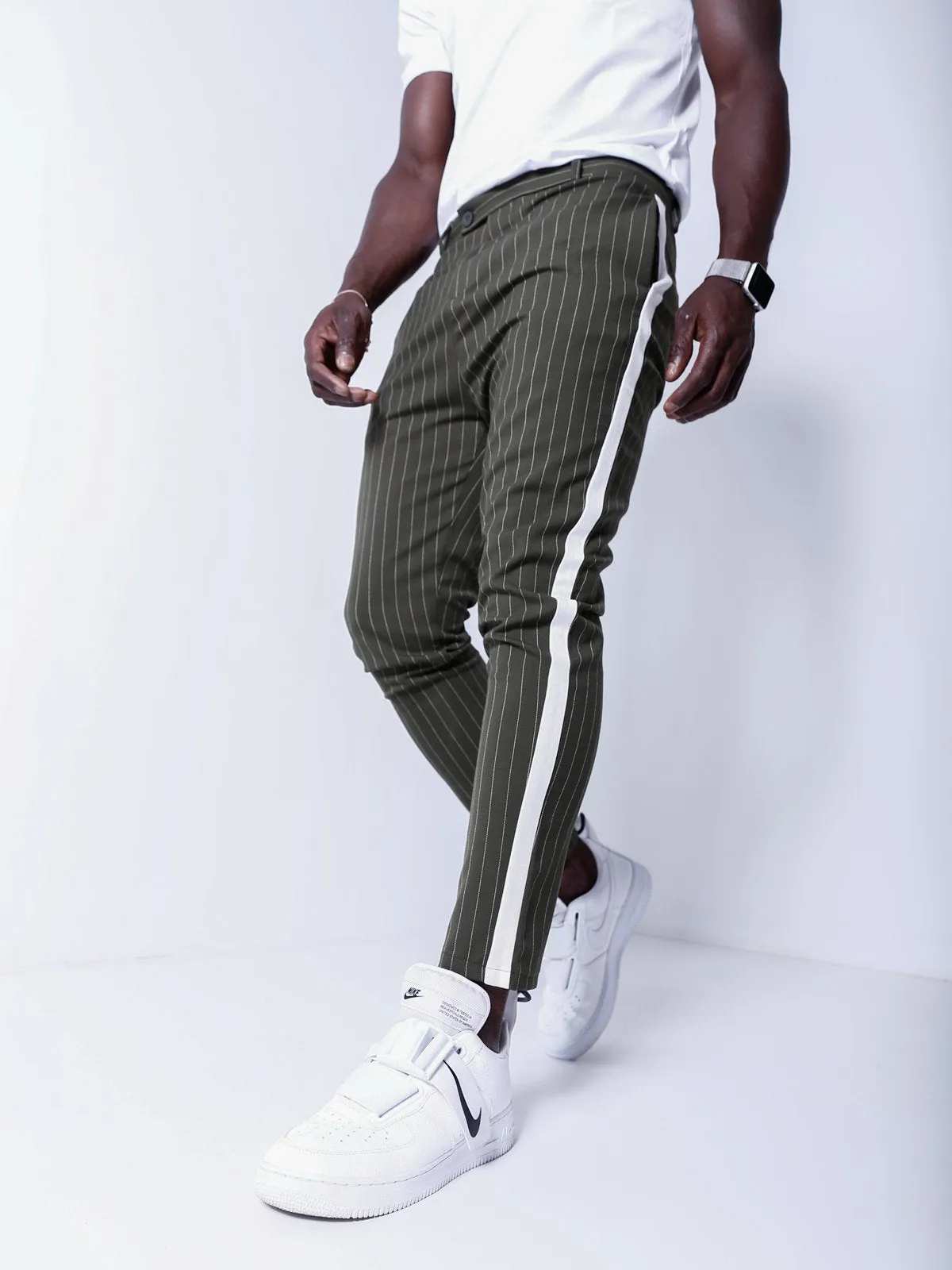 Striped Ankle Pants - Khaki