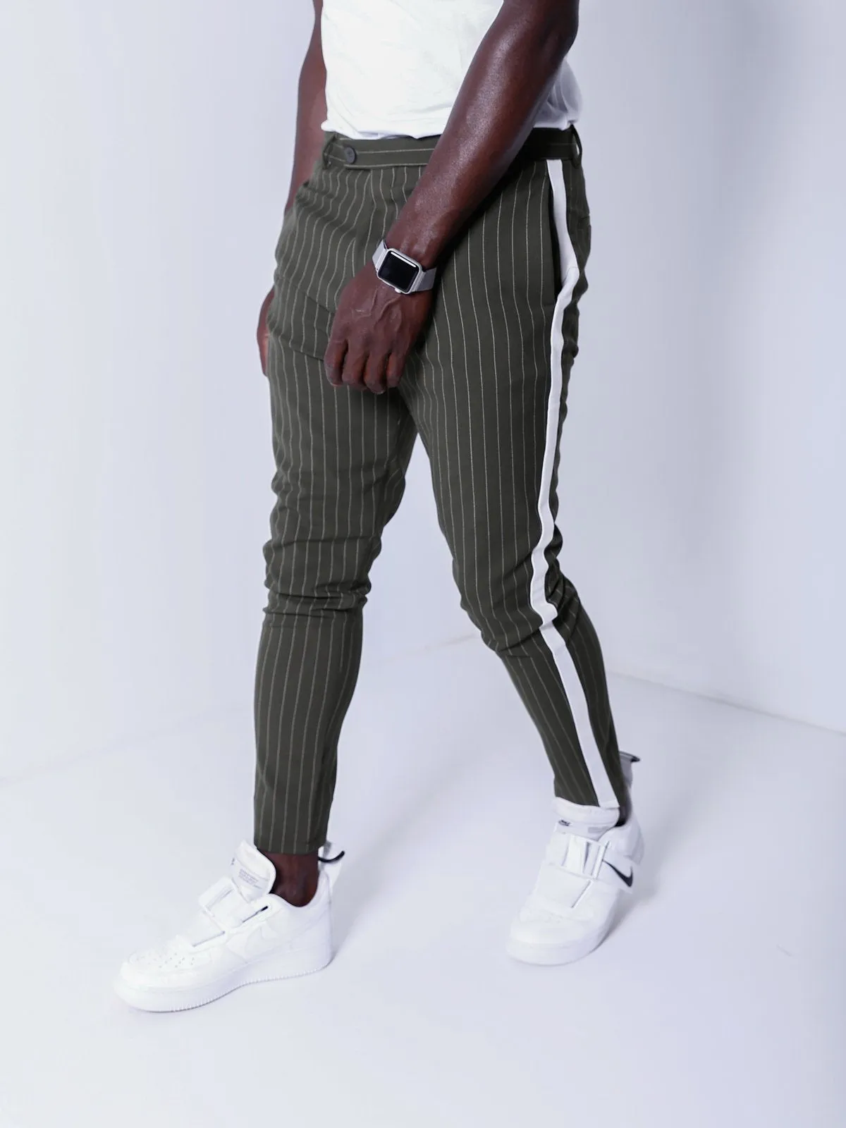 Striped Ankle Pants - Khaki