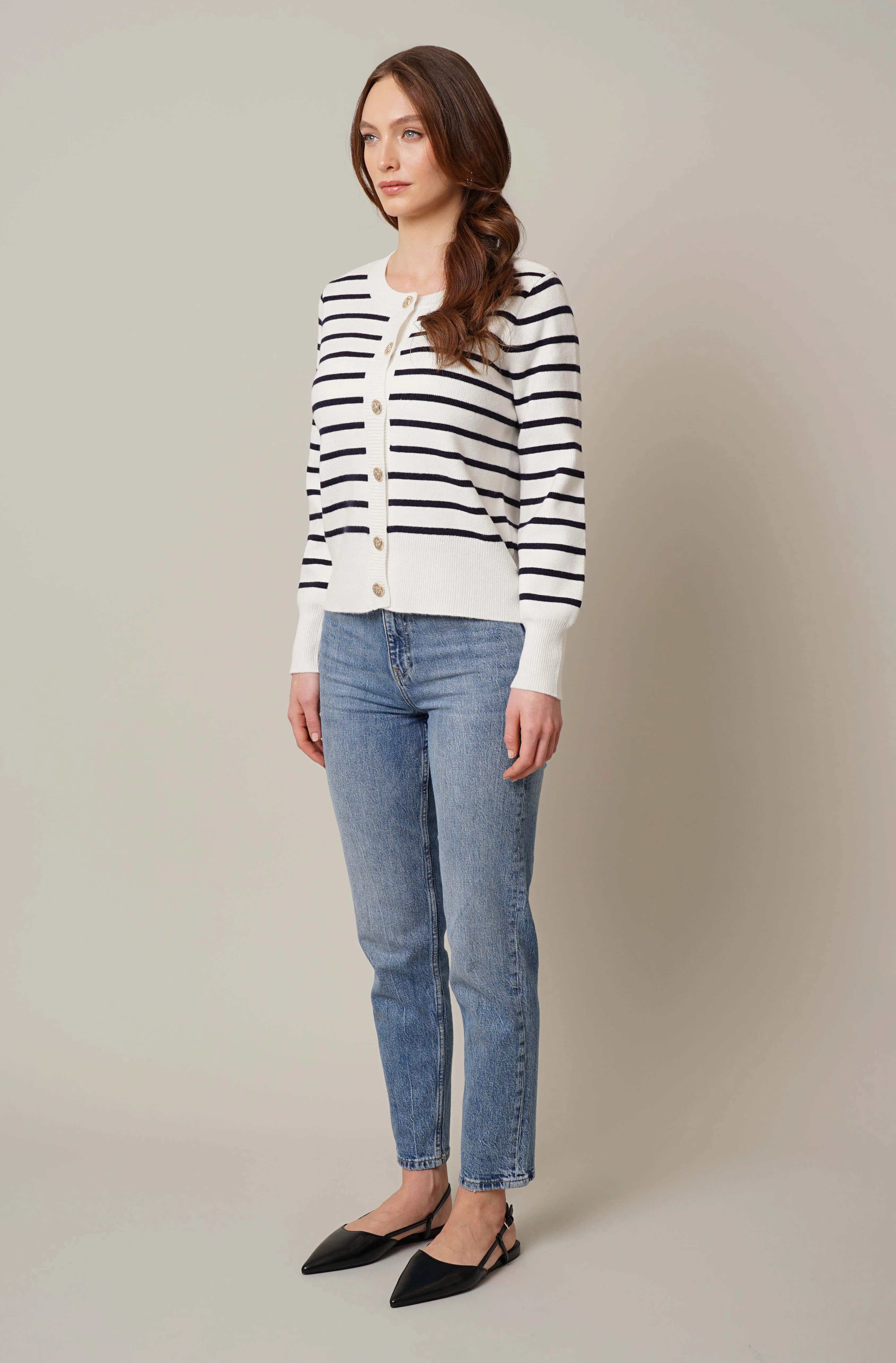 Striped Button Front Cardigan