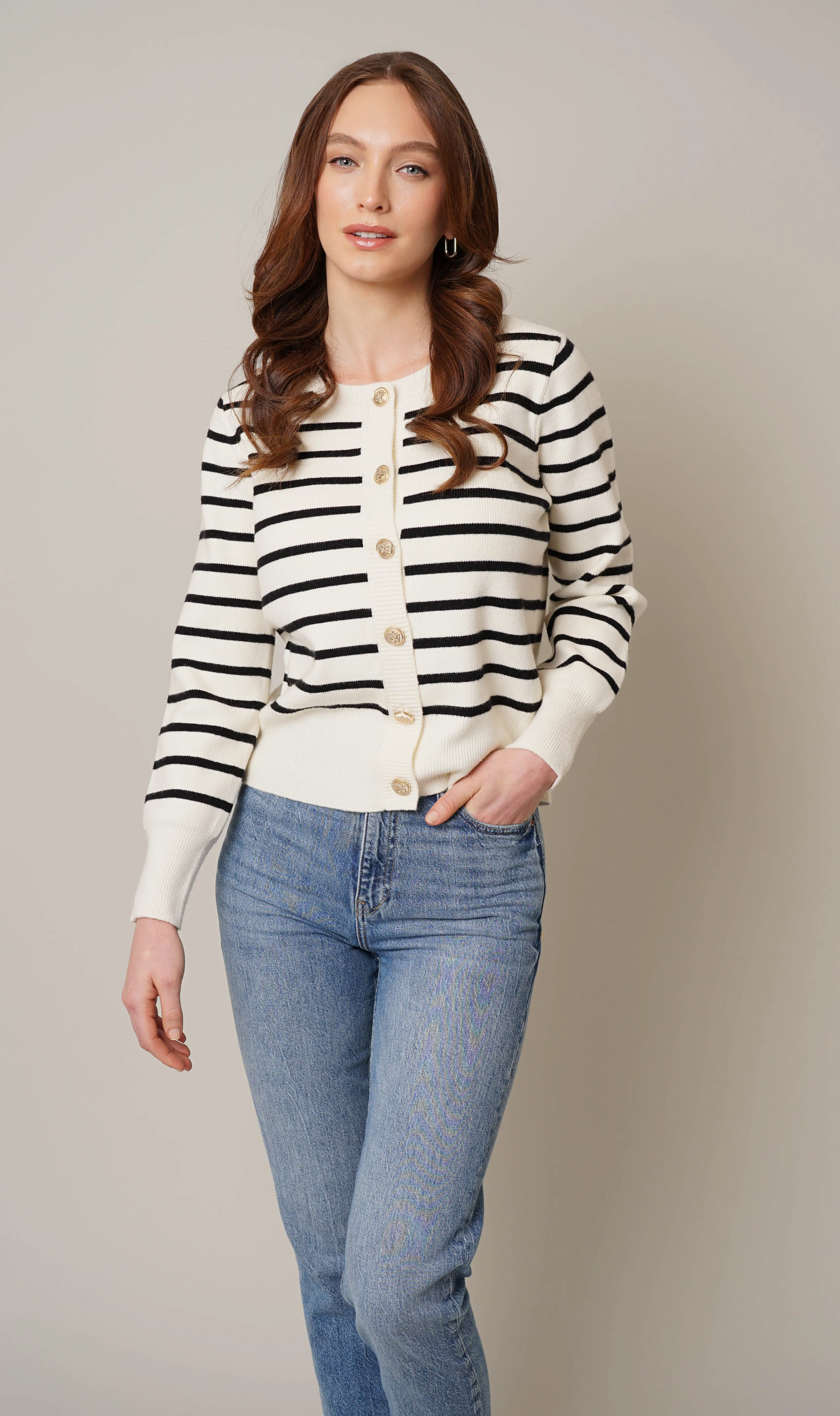 Striped Button Front Cardigan