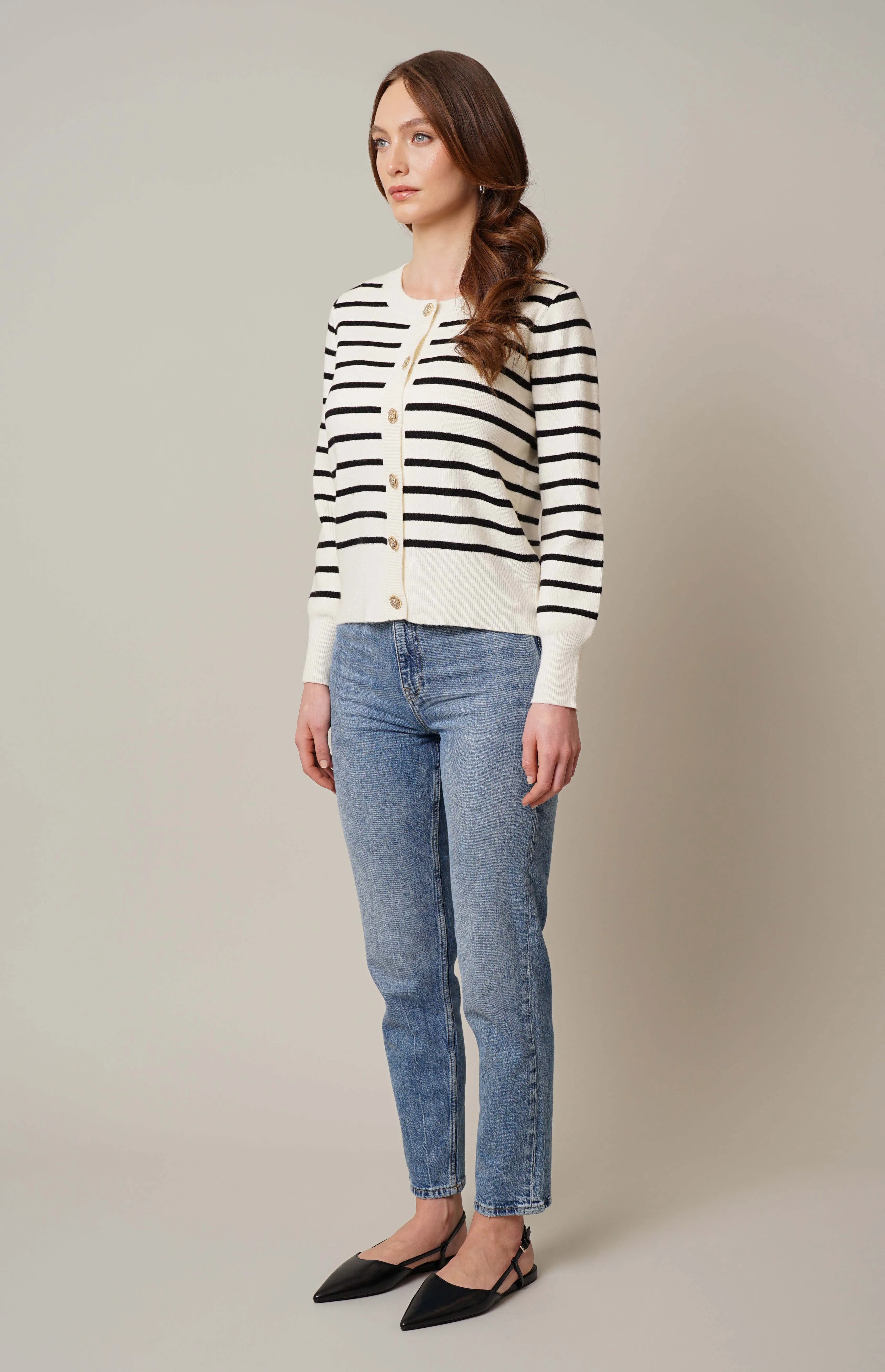 Striped Button Front Cardigan