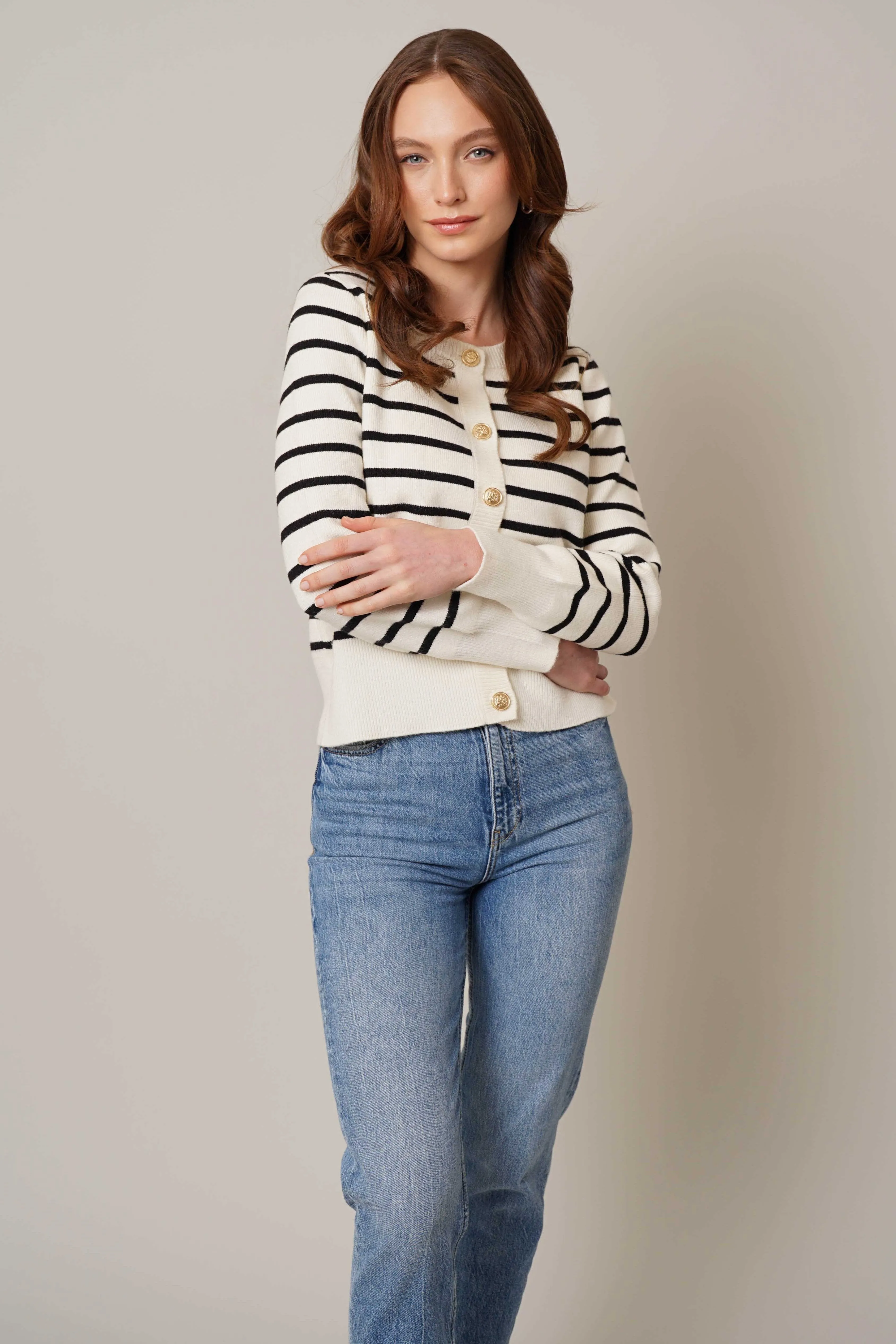 Striped Button Front Cardigan