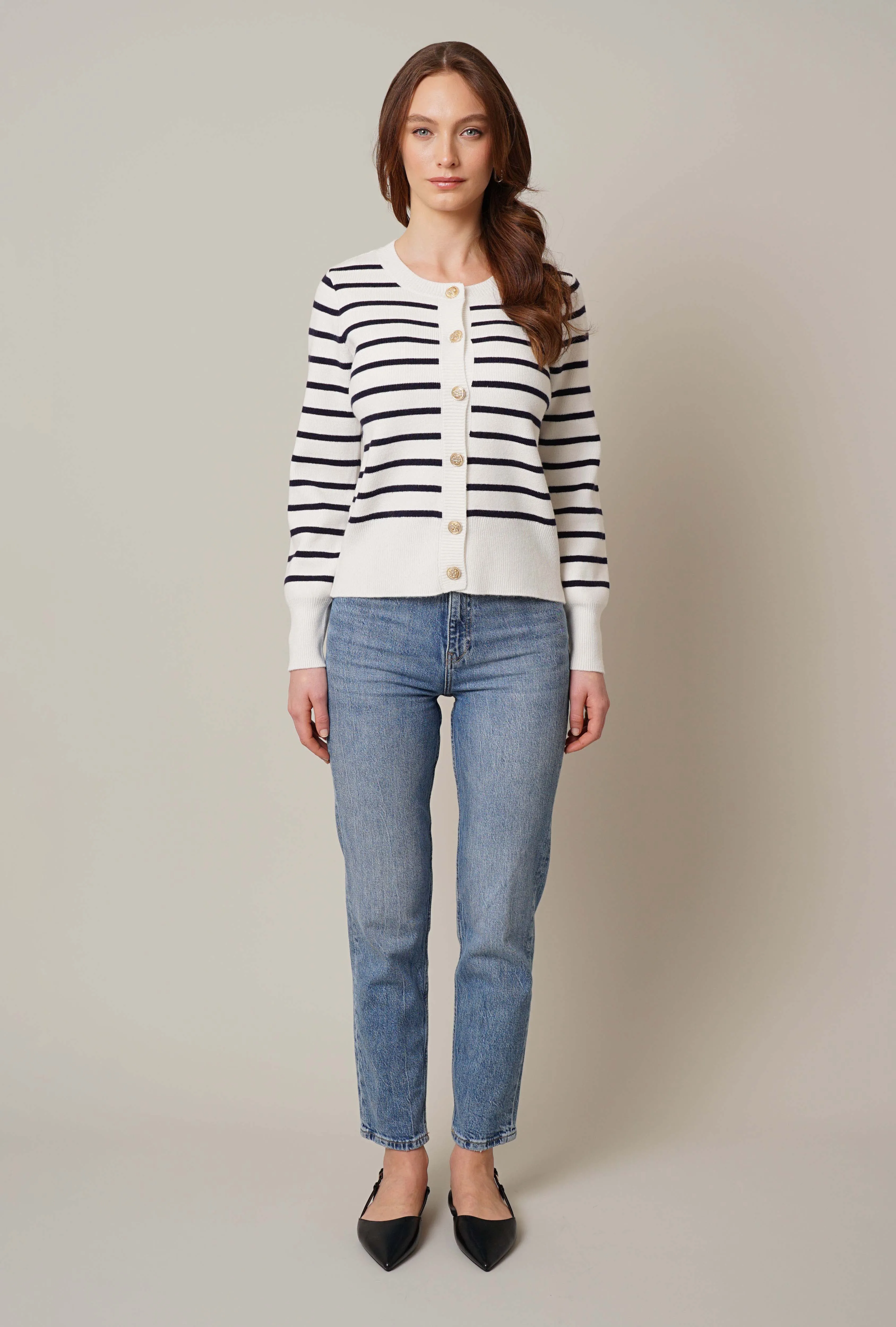 Striped Button Front Cardigan