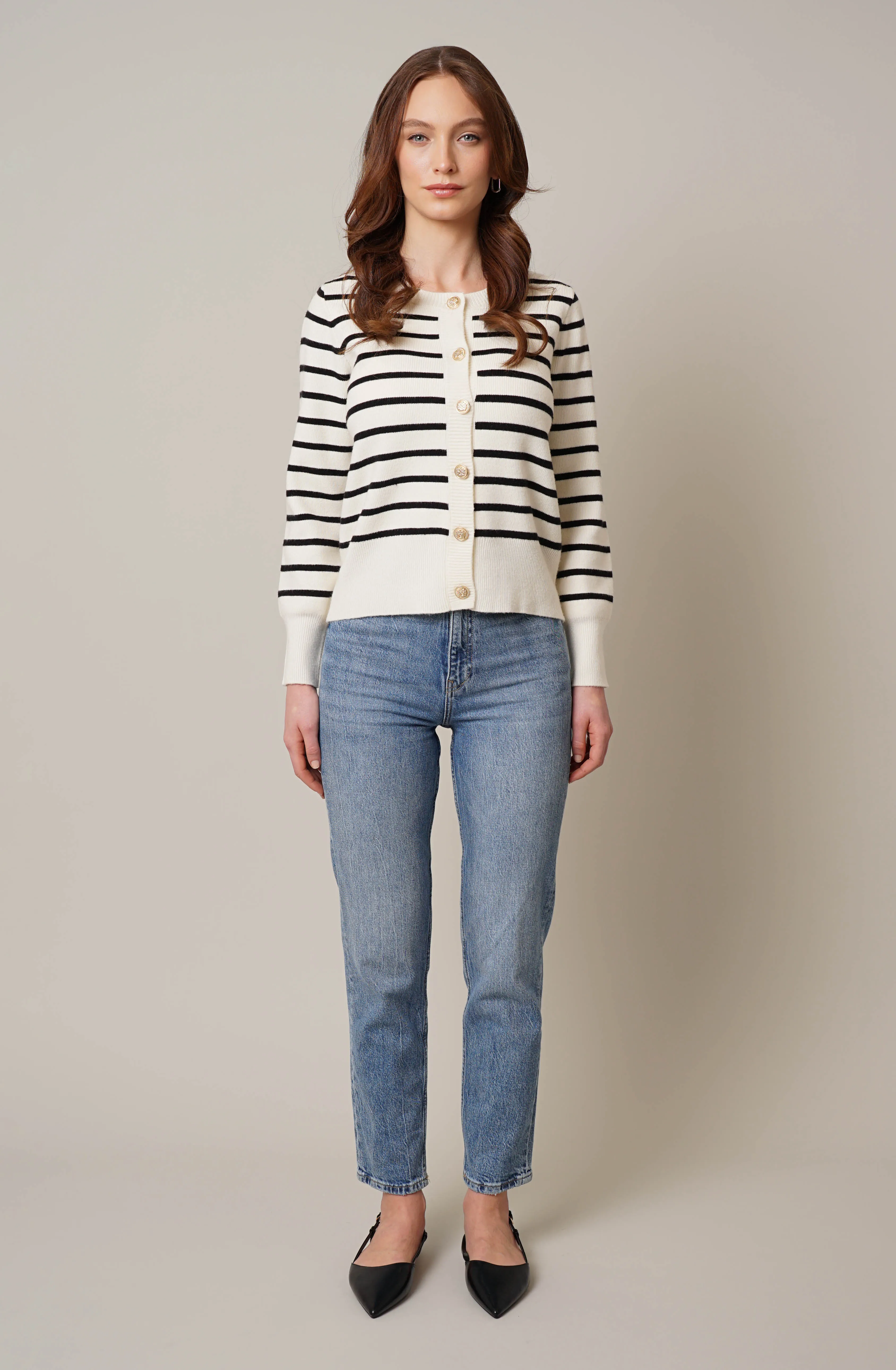 Striped Button Front Cardigan