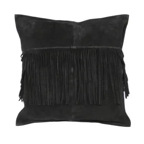 Suede Fringe Cushion - Black (48cm)