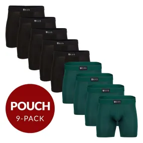 Sweat Proof Men's Boxer Briefs with Pouch - Mix 9-Pack (5x Black, 4x Green)